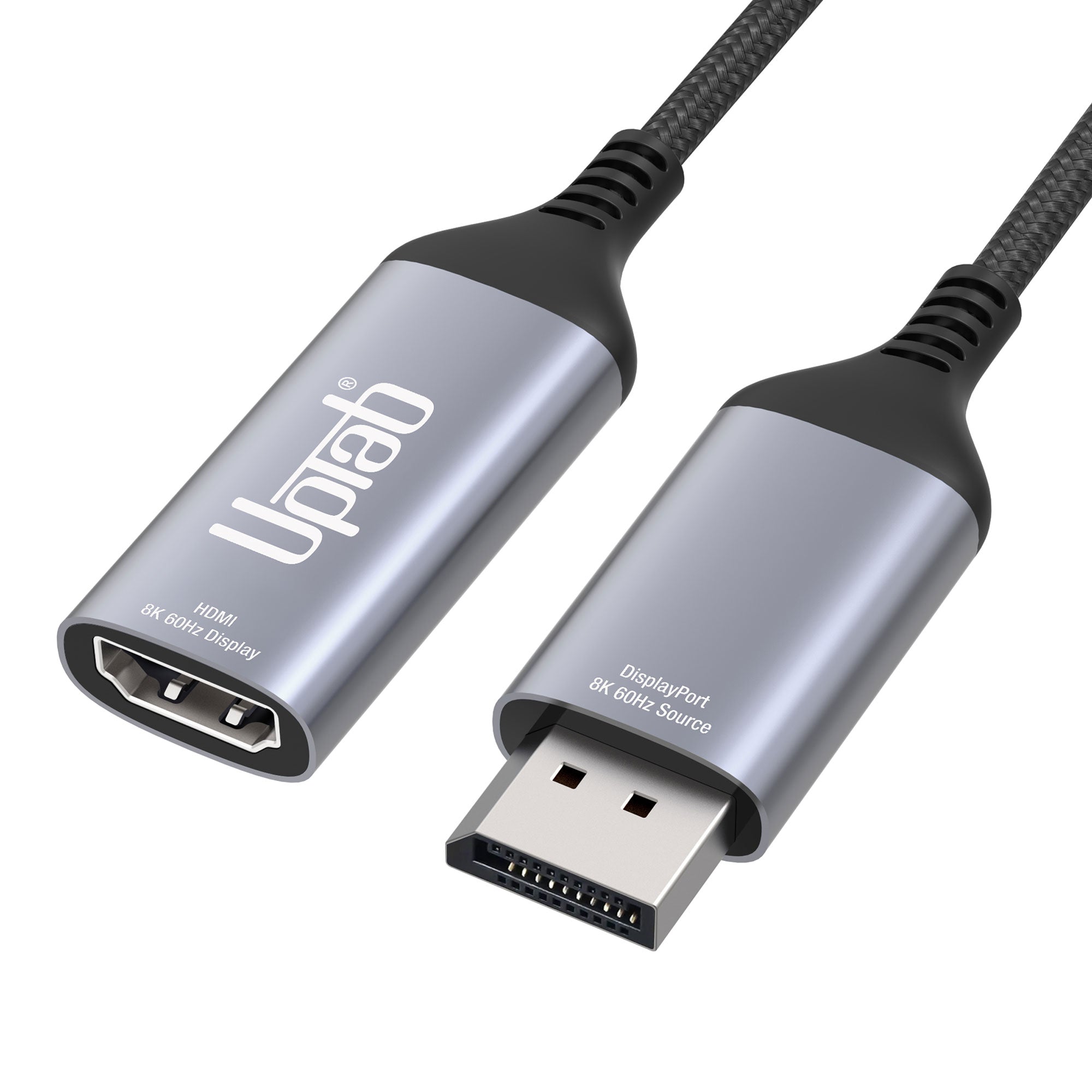 DisplayPort to HDMI 8K cable with UPTab branding on a white background